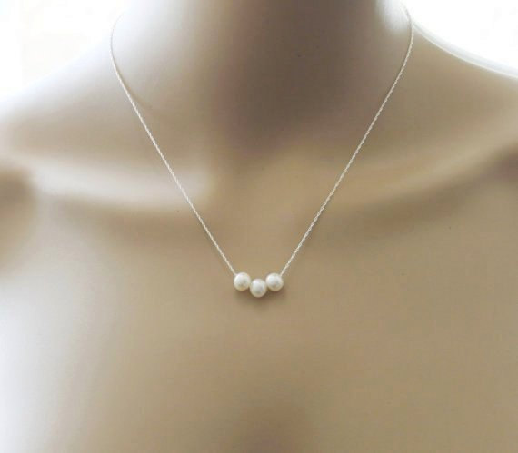 زفاف - Real pearl floating necklace- Rope chain- Three pearl necklace- infinity necklace- Bridesmaid necklace- Silver pearl necklace- Gold necklace