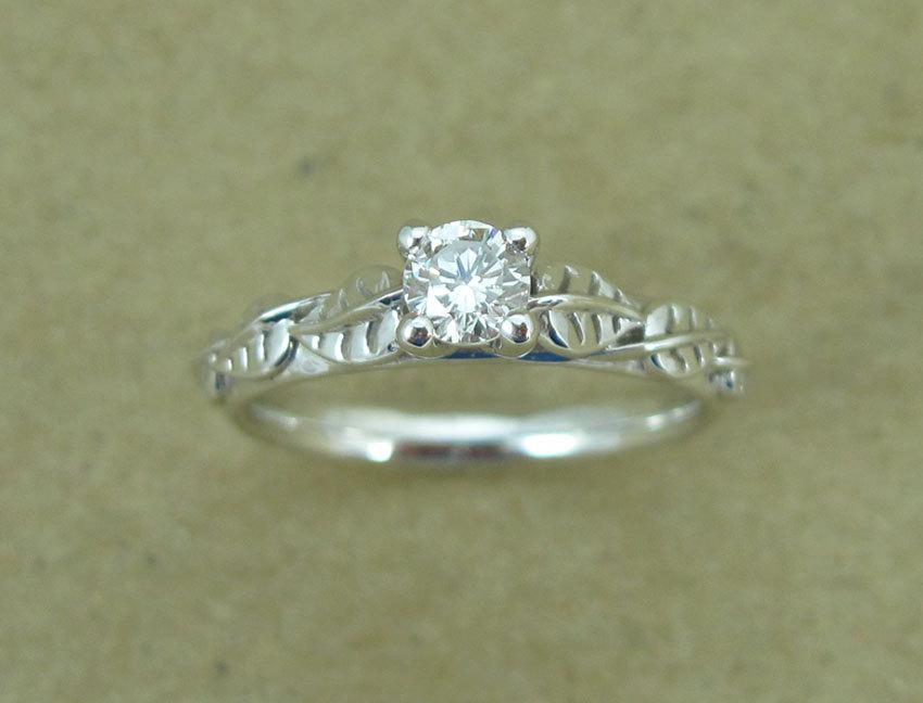 زفاف - Leaf Engagement Ring, Leaves Engagement Ring, Leaf Antique Engagement Ring, White Gold Leaf Ring, White Gold And Diamond Engagement Ring