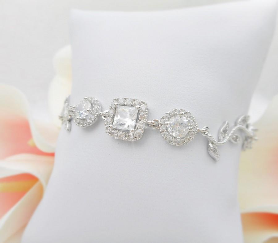 Свадьба - Cubic Zirconia Bridal Bracelet Modern Art Nouveau Inspired CZ Bridal Bracelet Lux Cubic Zirconia Branch Bridal Bracelet FREE US Shipping