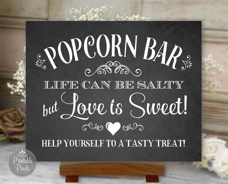 Candy Bar Printable Black and White File Grab A Treat Life Is Salty But Love Is Sweet Popcorn Bar- Wedding Favor 8x10 Instant Download