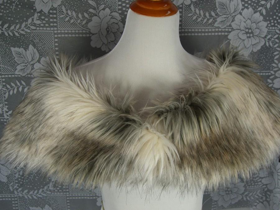 Mariage - Faux Fur Shrug, Brown/Cream Raccoon Faux Fur Shawl, Fur Stole, Wedding Shoulder Wrap