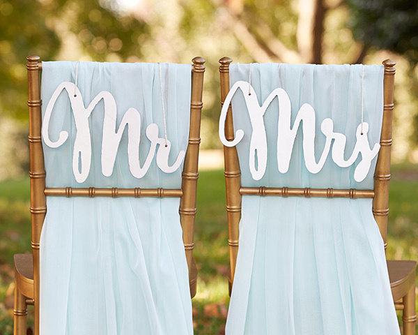 Wedding - Mr and Mrs Sign Bride Groom Signs Chair Signs Wedding Chair Sign Classic Gold or Silver Wood Wedding Reception Chair Signs Set Wedding Signs