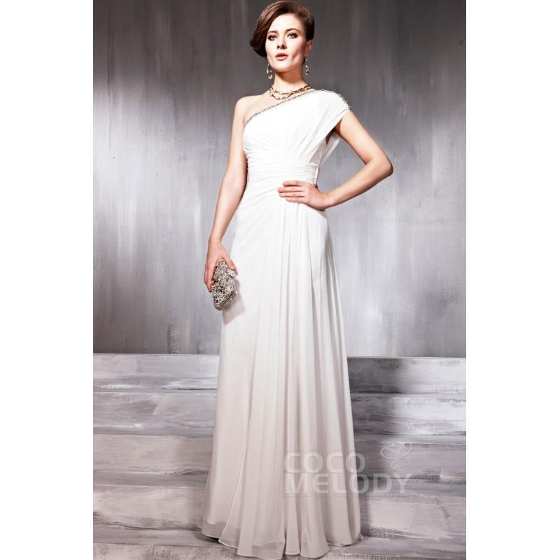 زفاف - New Style Sheath-Column One Shoulder Floor Length Chiffon Ivory Side Zipper Evening Dress with Draped and Crystals COSF14079 - Top Designer Wedding Online-Shop