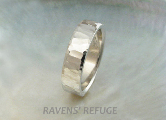 Wedding - artisan handmade hammered platinum wedding band, 6mm wide, comfort fit mens wedding ring
