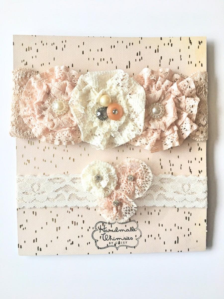 Mariage - Dusty Rose and Ivory Lace Garter Set, Dusty Rose Garter, Blush Garter, Pink Garter, Vintage Garter, Rose Quartz Garter, Ivory Garter, Ivory