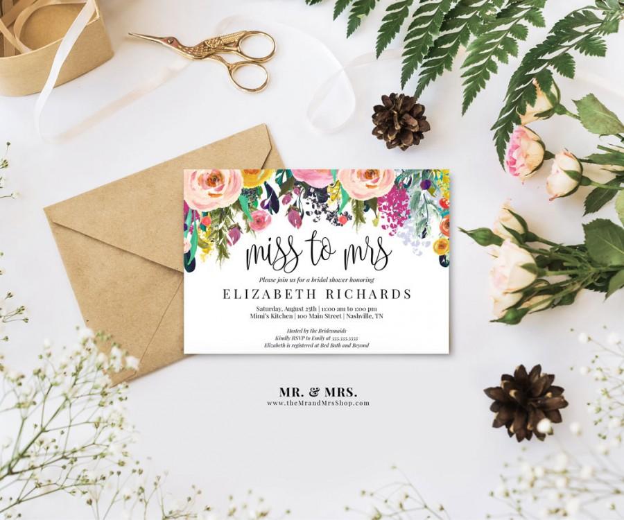 Свадьба - Editable Watercolor Floral Miss to Mrs Bridal Shower Invitation Template Printable, DIY Instant Digital Download Invite Flower PDF MAM106_34