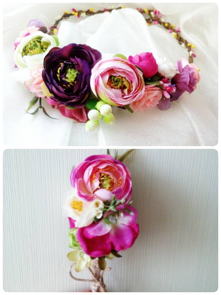 زفاف - Purple Pink Flower Crowns Floral Wreath Bridal Rose Flower Crown, Flower Hair Wreath Purple Light Pink Flower
