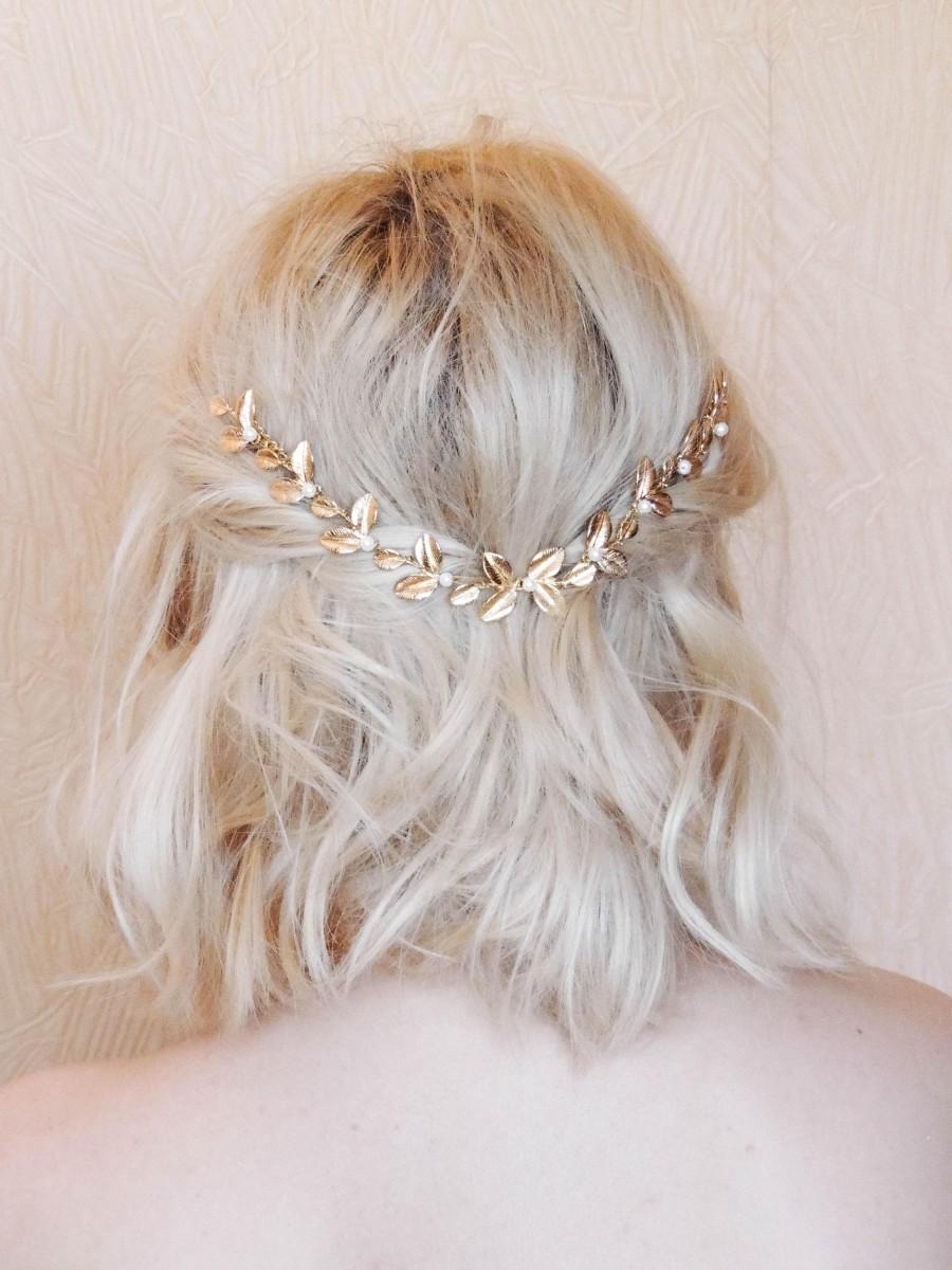 Hochzeit - Bridal Head Chain Boho Bridal Back Headpiece Bohemian Headpiece Gold Leaf Bridal Hair Comb Gold Leaves Grecian LeavesHeadpiece back of head