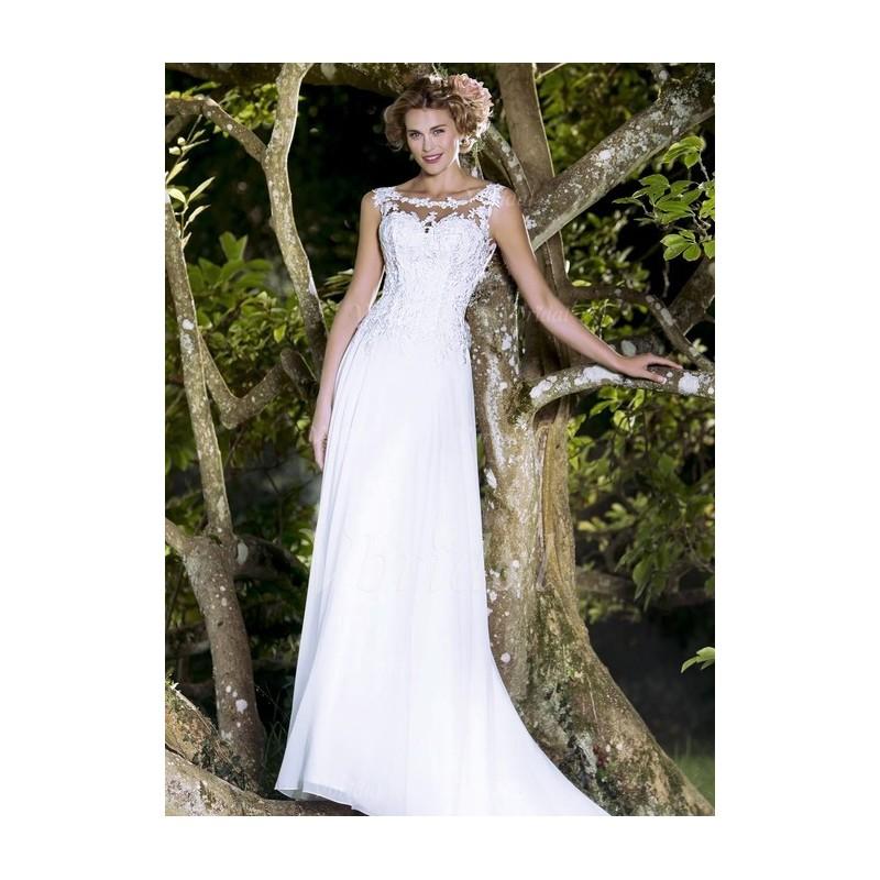 زفاف - Sheath/Column Scoop Neck Court Train Chiffon Wedding Dress With Appliques Lace - Beautiful Special Occasion Dress Store