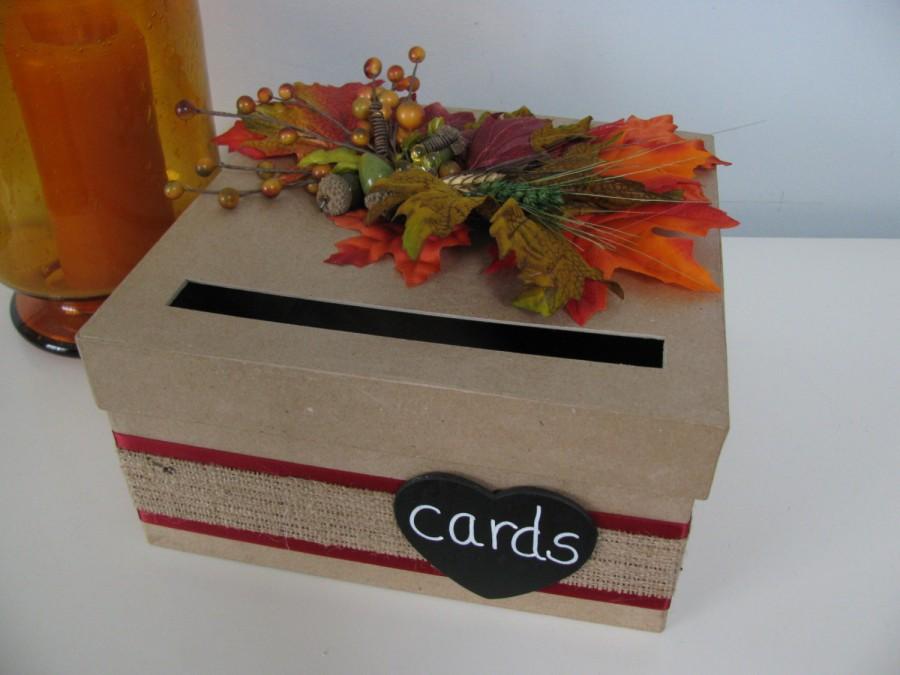 Wedding - Rustic Wedding Card Box, Handmade CardBox, Recepton Card Box, Wedding Gift Card Box, Fall Wedding Leaves Burlap Wedding Chalkboard Wedding