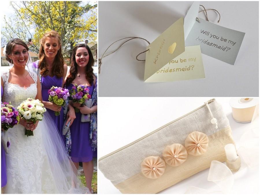 زفاف - Will You Be My Bridesmaids Tag Gifts Set of 7 Peach Clutches, Hen Party Accessory Wedding Purses