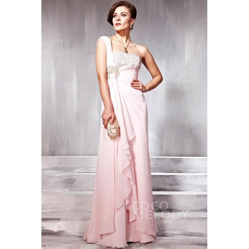 Mariage - Dreamy Sheath-Column One Shoulder Floor Length Chiffon Evening Dress with Beading COSF14034 - Top Designer Wedding Online-Shop