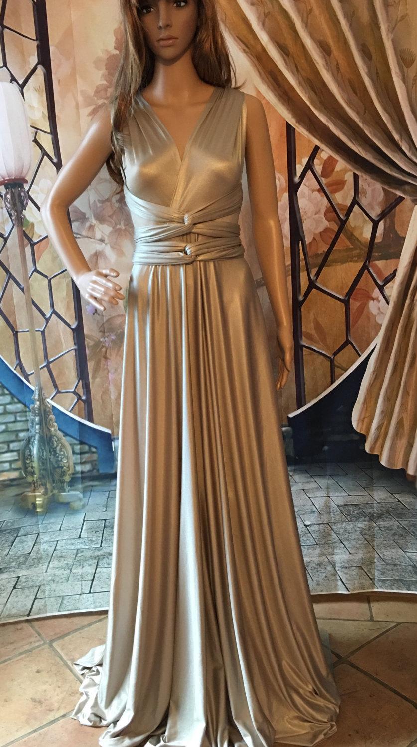 زفاف - GOLD Bridesmaid dress Infinity convertible dress, Long maxi  Short multifunctional dress Evening Gown primary color champagne