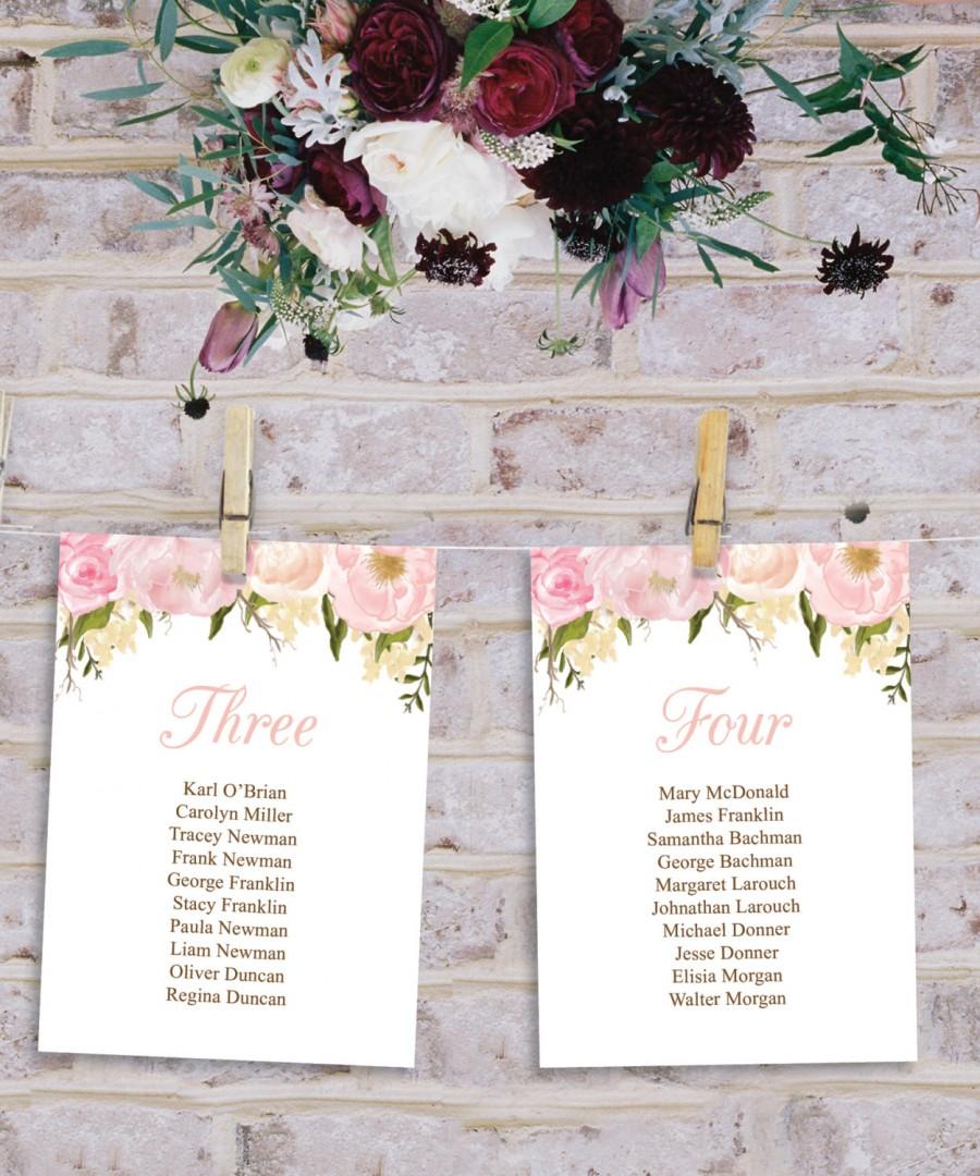 Свадьба - Wedding Seating Chart Template - DIY Printable Wedding Table Arrangement - Pink Floral - Hanging Seating Chart - Printable Letter & A4