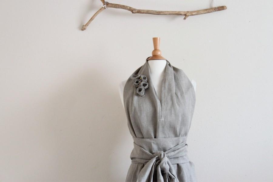 Hochzeit - custom eco linen chic halter floor length dress with obi and roses