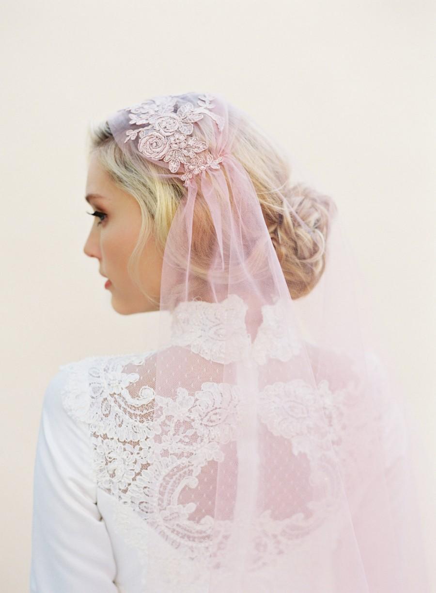 Wedding - Pink Wedding Veil, Blush Veil, Lace Veil, Alencon Lace, Cap Wedding Veil, Juliet Cap Veil, Bridal Cap, Juliet Veil, 1920s Veil, Style 1510