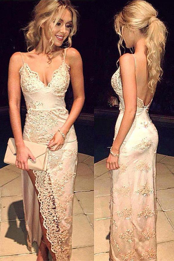 Wedding - Gorgeous Spaghetti Straps 2017 Prom Dress Lace With Front Split PG338