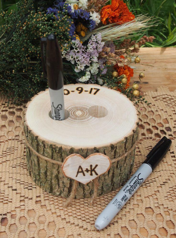 Mariage - Wood PEN HOLDER - Guest Book - Wedding Table - Wood - Rustic Country Wedding - Brown