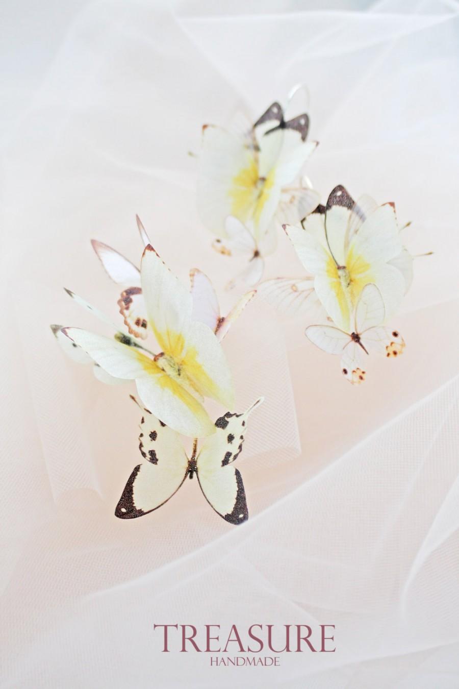 Wedding - Silk butterfly jewelry set: bracelet and earrings; butterfly bracelet, butterfly earrings, butterfly jewelry, butterfly jewellery, yellow