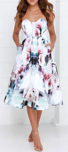 زفاف - Bariano Floral Flux Ivory Floral Print Midi Dress