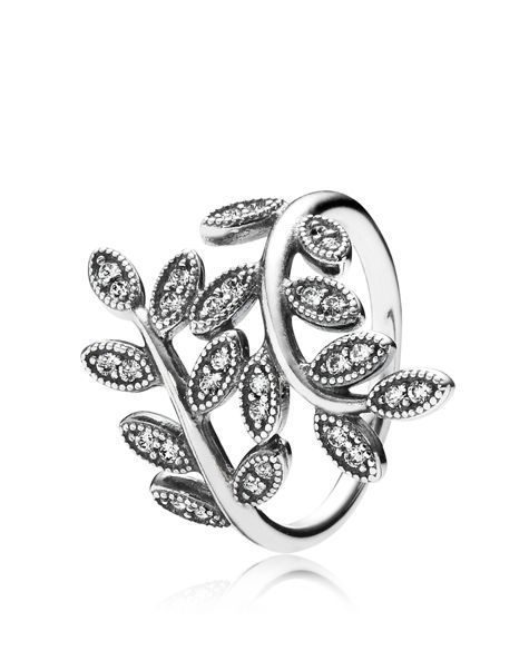 زفاف - PANDORA Ring - Sterling Silver & Cubic Zirconia Sparkling Leaves 