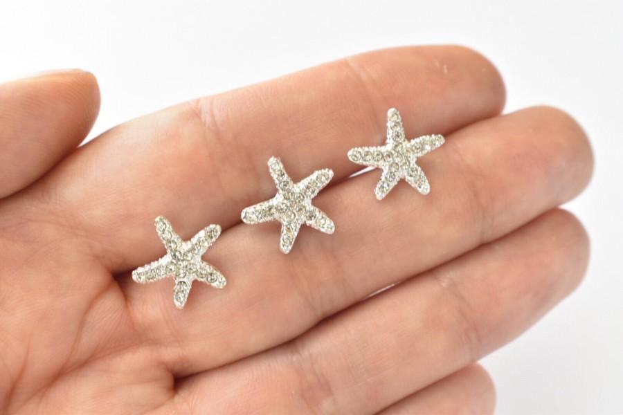 Свадьба - Crystal Silver Starfish Hair Pins Set of 3 Beach Wedding Hair Accessories