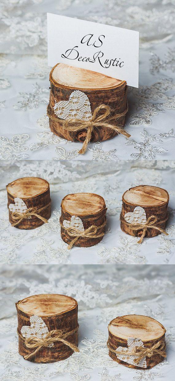 Mariage - 10 Set Of Cherry Wood Holders For Table Numbers Rustic Wedding Table Number Stand With Lace Heart Wedding Table Decor Bridal Showers Party