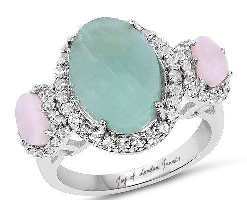 زفاف - Vintage 4.76CT Natural Milky Aquamarine Pink Opal White Topaz Halo Engagement Ring