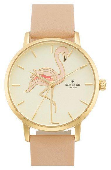 Hochzeit - Kate Spade New York 'metro' Flamingo Dial Leather Strap Watch, 34mm 
