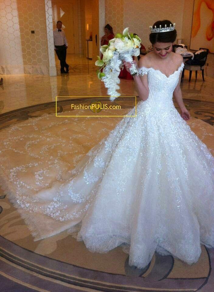 Hochzeit - Details About Luxury Bead Off Shoulder Cathedral Train White Lace Bride Wedding Dress Size 6 8