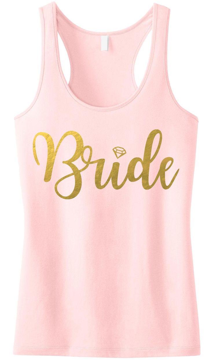 زفاف - BRIDE Tank Top, Blush With Gold Foil Print