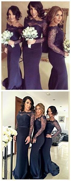 Свадьба - Sexy Long Sleeves Mermaid Lace Wedding Party Dress For Bridesmaids Wedding Guest Dresses, WG22