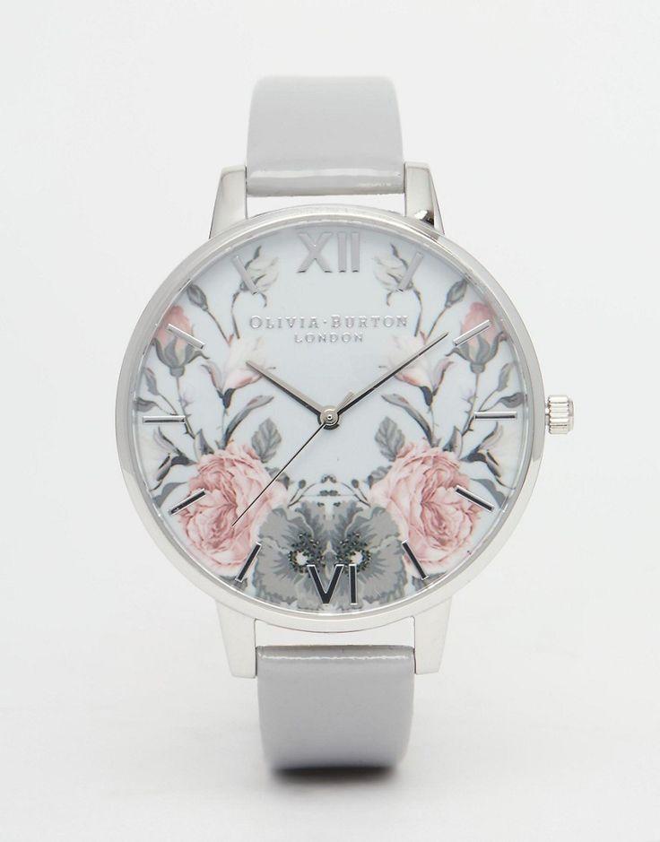 Hochzeit - Olivia Burton Enchanted Garden Gray Patent Big Dial Watch