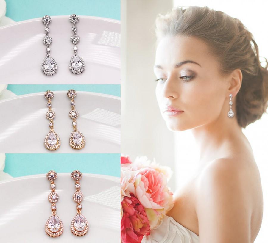 زفاف - Wedding earrings, bridal earrings, tear drop pear cubic zirconia earrings dangle earring, bridesmaid earrings Jewelry 273012462