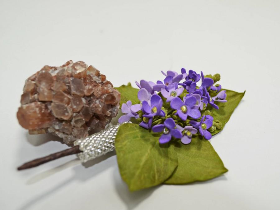 Mariage - Wedding Purple Spring Flower Lilac Bridal Brooch Bouquet, Fashion Bridesmaid Brooch, Groom's Boutonniere, Anniversary Gift, Custom Groom