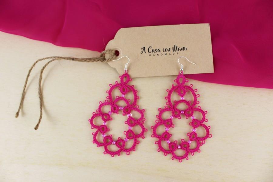 Hochzeit - Orecchini pendenti, pendant earrings, lace tatting earrings, orecchini in pizzo chiacchierino, rosa, pink, bijoux, moda estate, handmade