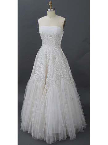 Wedding - Authentic 50s Vintage White Lace Tulle Wedding Dress