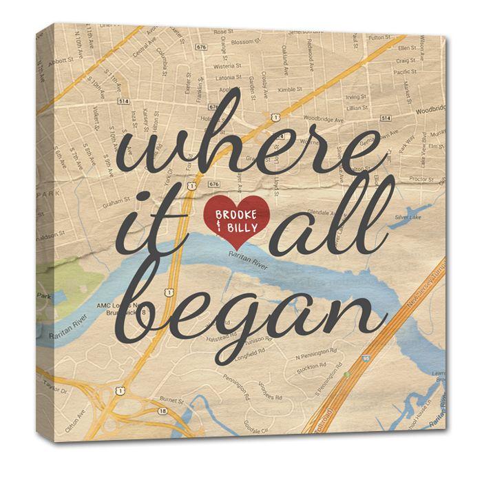 Свадьба - Custom Map Canvas Art YOUR Location Where It All Began Gift For Couples