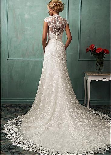 زفاف - [173.59] Gorgeous Lace V-neck Neckline Natural Waistline A-line Wedding Dress With Beadings & Rhinestones #blowout - Dressilyme.com