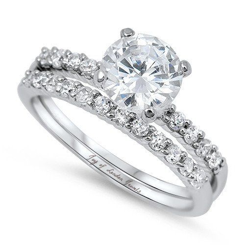 Wedding - 1.5CT Round Cut Russian Lab Diamond Solitaire Bridal Set Wedding Band Ring