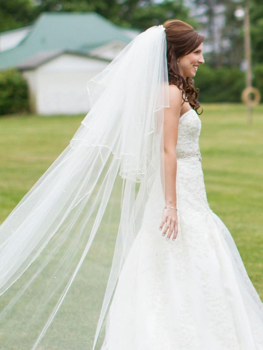 Wedding - 2 Tier Floor Length Veil 27".72" PENCIL Edge. Bridal Veil,wedding Veil. Long Veil with  detachable comb