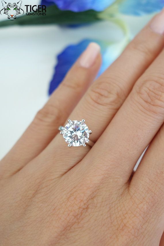 زفاف - 3 Ct Classic Solitaire Engagement Ring, Round Bridal Ring, 6 Prong Wedding Ring, Promise Ring, Man Made Diamond Simulant, Sterling Silver