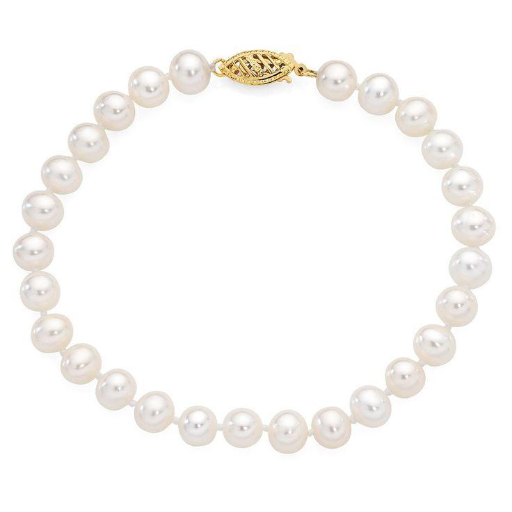 Hochzeit - White Freshwater Cultured Pearl Necklace In 14K Yellow Gold (6.0mm To 6.5mm)