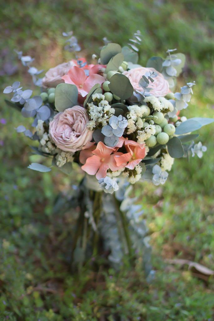 Wedding - Pastel Peach, Green and Coral Wedding Bouquet