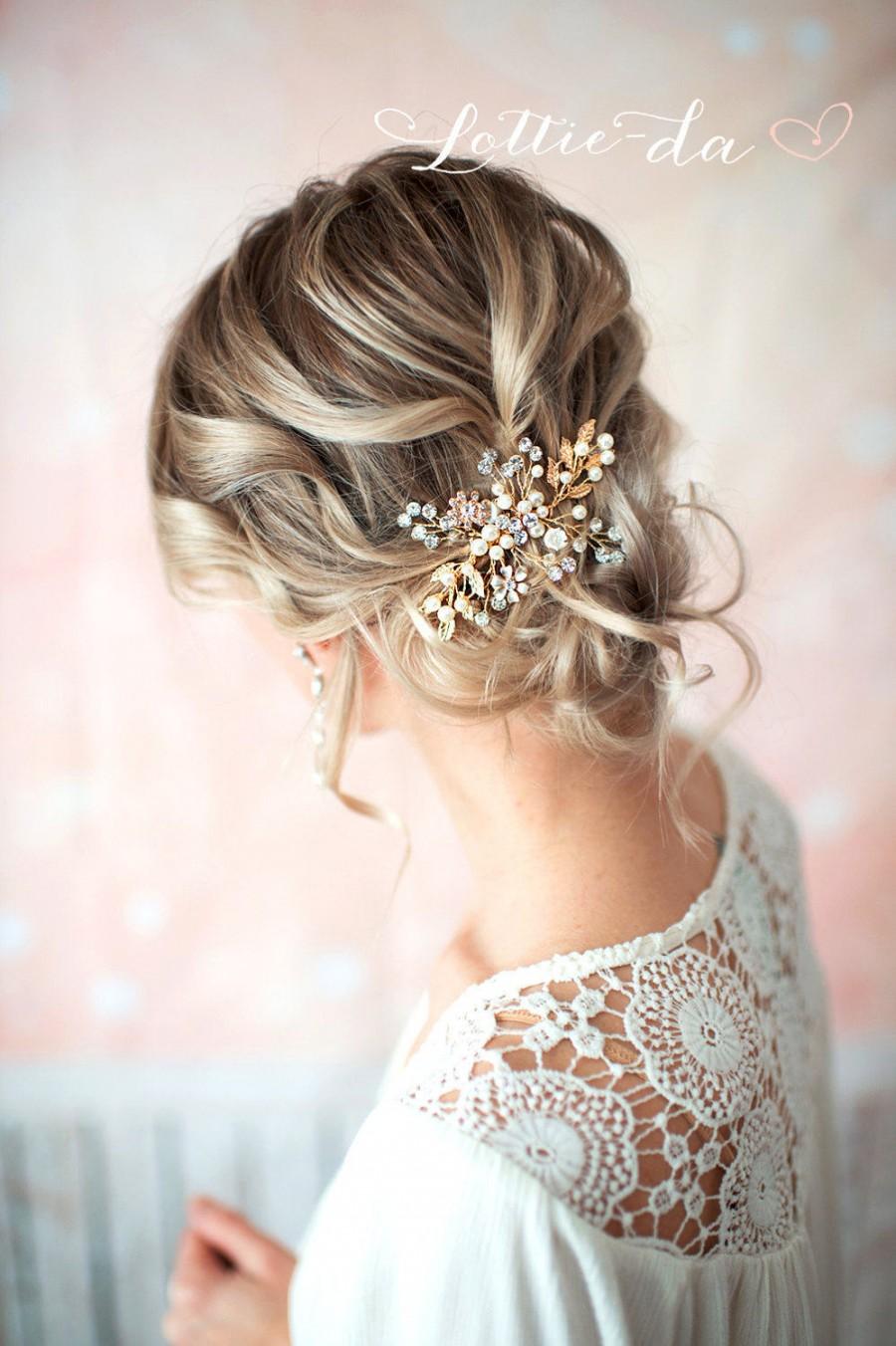 Mariage - Gold Boho Hair Vine Comb, Bridal Pearl Flower Hair Comb, Wedding Hair Vine Wedding Pearl Hair Comb, Boho Wedding Headpiece - 'ZARA'