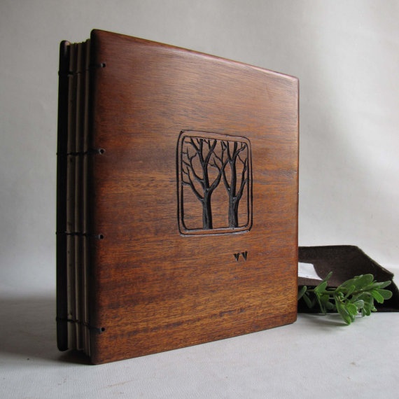 زفاف - Wedding Guest Book Wooden Covers Two Trees RESERVED