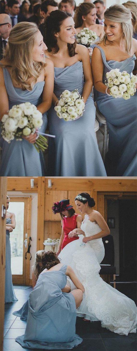 Hochzeit - A-line One Shoulder Floor Length Ruched Bridesmaid Dress