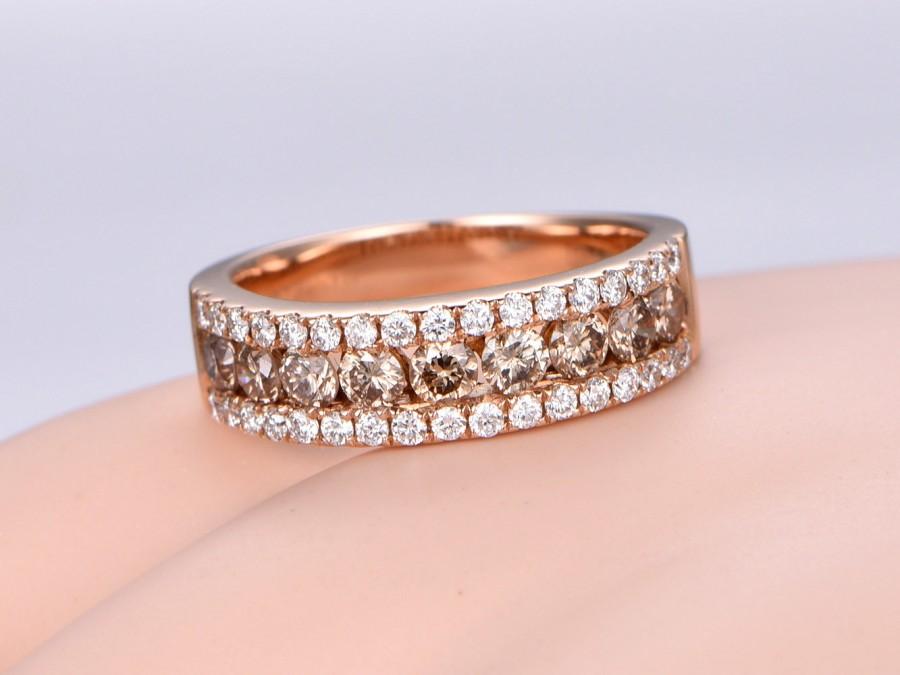 زفاف - champagne diamond band wedding band solid 14k rose gold,eternity ring,engagement ring,stacking matching band,anniversary ring,men's ring