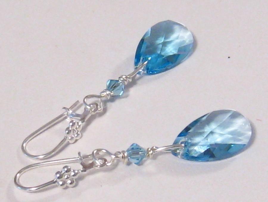 Mariage - Aqua Blue Bridesmaids Earrings: Aquamarine Swarovski Blue Crystal Earrings - Bridesmaids Gift, Bridal, Blue Crystal Wedding Jewelry