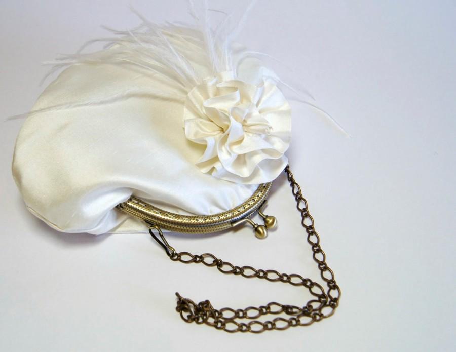 Mariage - Ostrich Silk Purse  In Ivory, Bridal Purse, Wedding purse, Flower Girl Purse